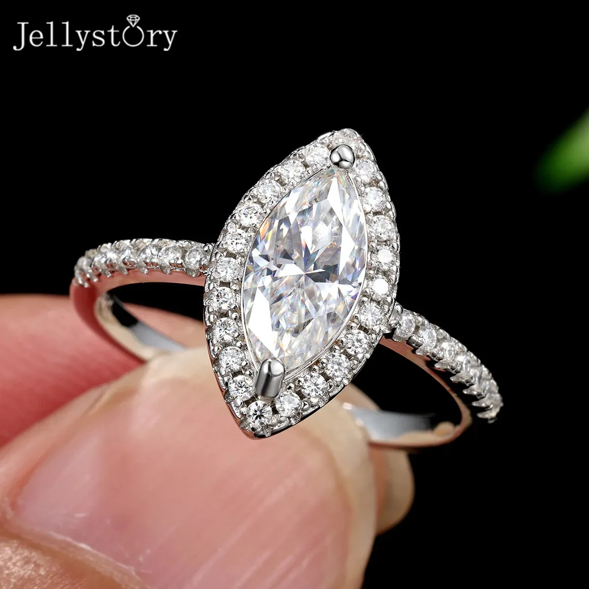 

Кольцо JellyStory с муассанитом огранки «маркиза» из серебра S925, полностью инкрустированное, минималистичное украшение для повседневной носки