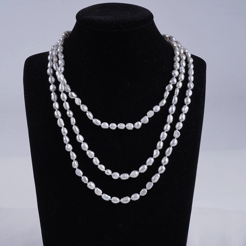3- Sweater Chain ,-8Mm Baroque Long Pearl , Multi-Layer Necklace