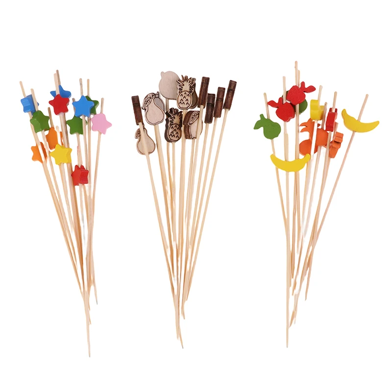 100Pcs Disposable Bamboo Skewers Food Picks Buffet Cupcake Fruit Fork Party Cake Dessert Salad Vegetable Sticks Toothpick Skewe