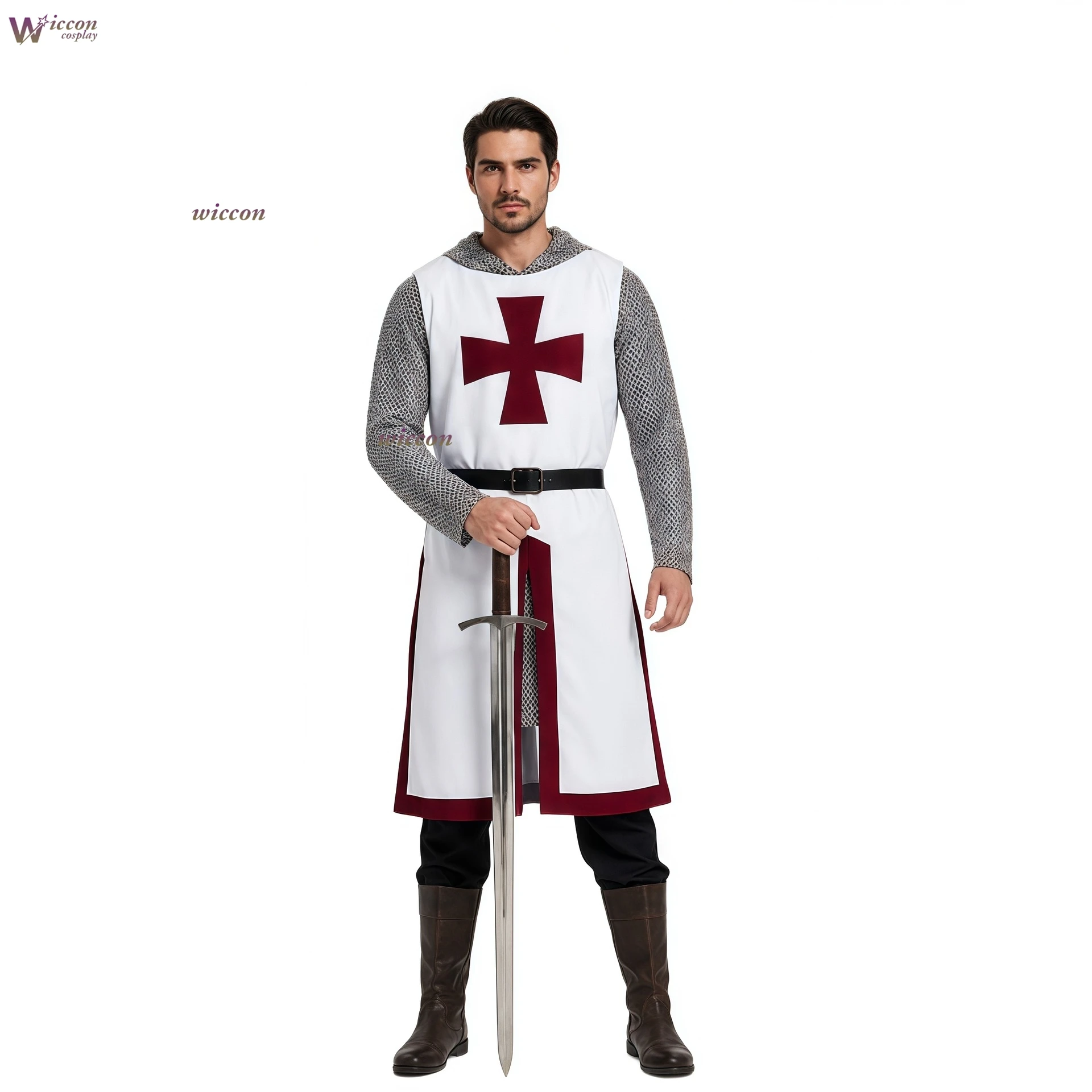 

Medieval Knights Templar cosplay outfit chainmail crusader robe vintage knight coat cosplay performance costume stage role play