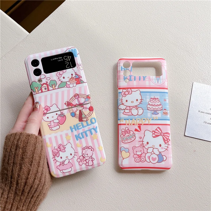 For Samsung Galaxy Z Flip 4 Flip 3 Case Cartoon Hello Kitty Cute Shockproof Soft Back Cover For Samsung Flip3 Case