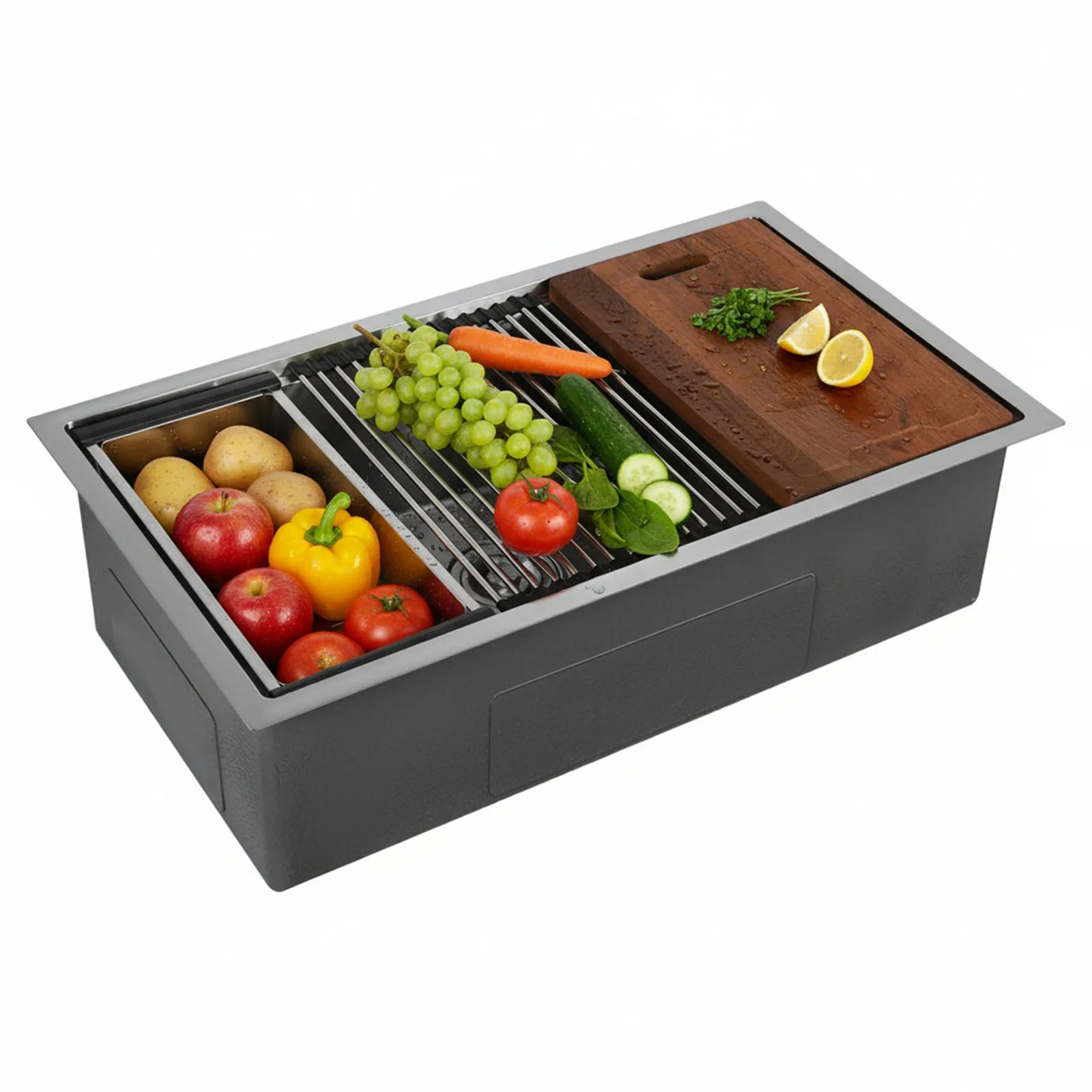 

16 Gauge Kitchen Sinks Basin with Bottom Grid Basket Strainer 30/33 Inch Drop-In Sinks with Accessories Multifunction Chef Sink