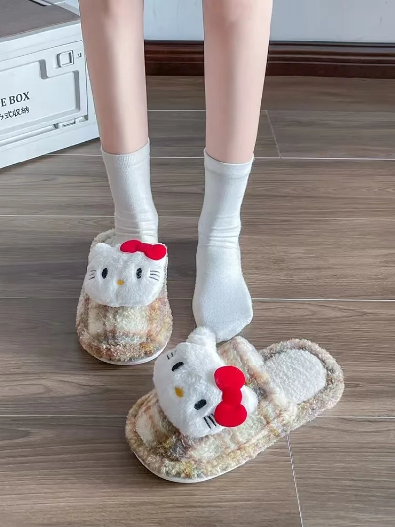 

Y2K Fashion Hello Kitty Baotou Slippers Plush Detachable Plush Cute Cartoon Cotton Slippers Warm And Comfortable EVA Home Shoes