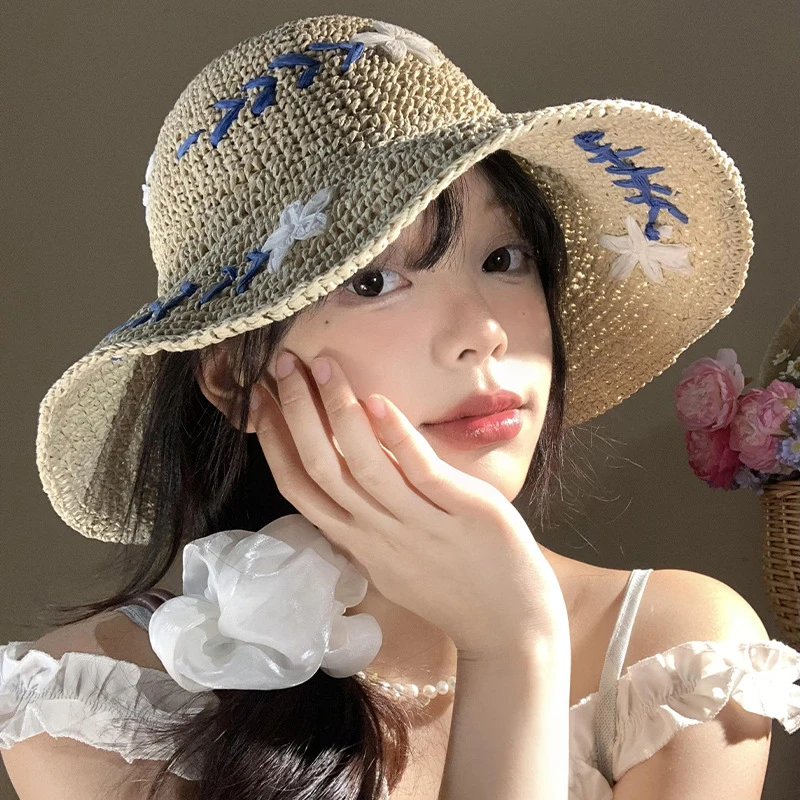 

Sweet Bucket Hat Vintage Sun Protection Cap Summer Sun Hat Soft Foldable Fisherman Cap For Women Girls Outdoor Sunshade Hat