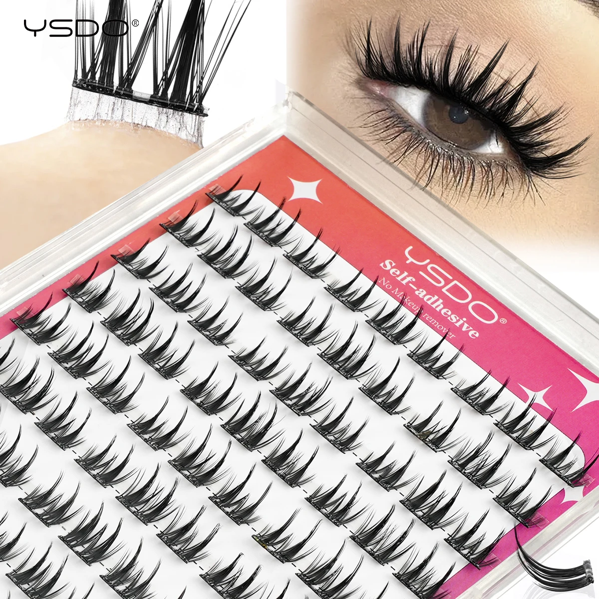 YSDO Selbstklebende Wimpern, 10 Reihen, DIY, natürliche Cluster-Wimpern mit Pinzette, kein Kleber erforderlich, individuelle Wimpernverlängerung, wiederverwendbar – Detail 7