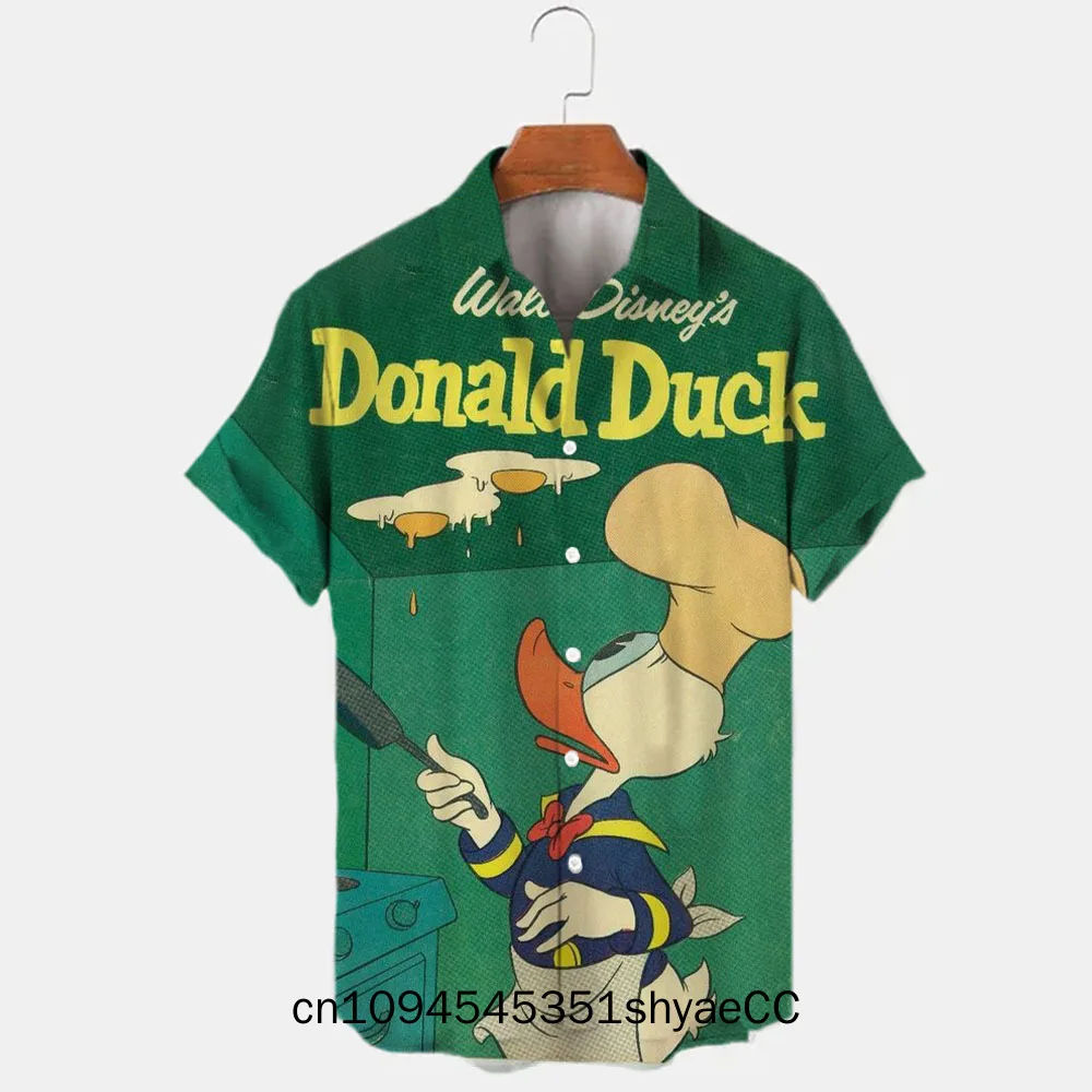 Miniso Summer 2025 Disney Stitch And Mickey Brand Cartoon Casual 3D Printed Short Sleeve Lapel Shirt Slim Fit Men's Top
