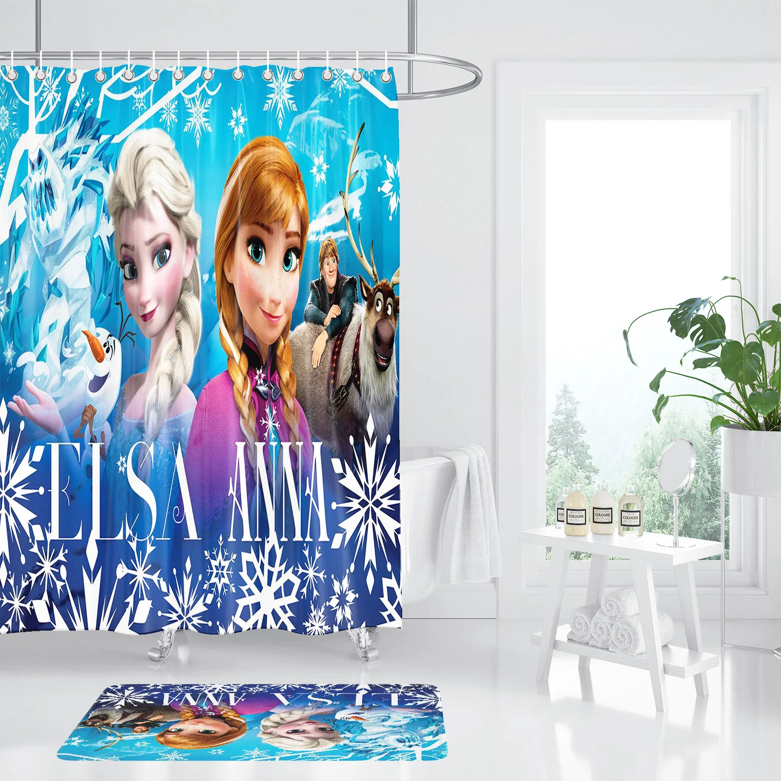 Frozen, Elsa, Princess Aina Bathroom Accessories Shower Curtain Anime 4 Piece Set Mats And Curtains Home Anime