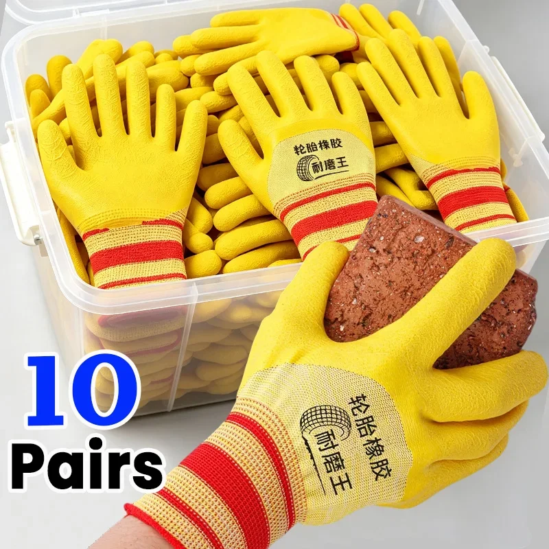 1/10pairs Wear-resistant Work Gloves Anti Slip Tire Rubber Safety Protective Mittens Gardening Warehouse Anti Fouling Gloves