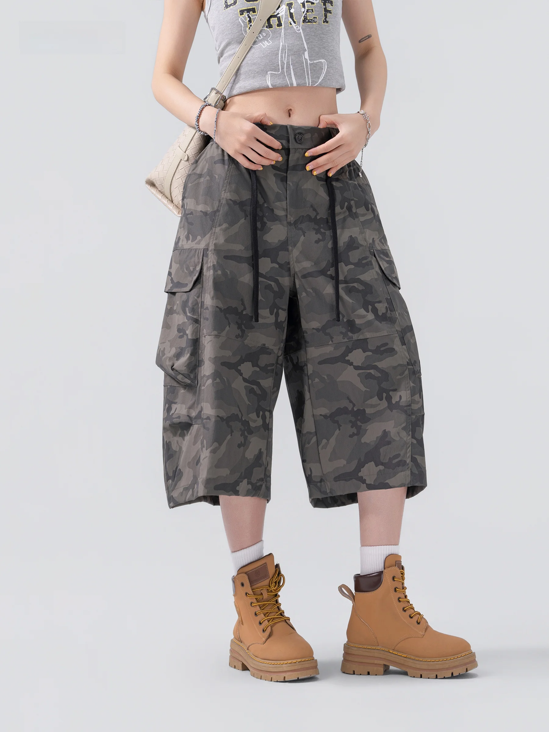 AOGZ American Retro Camouflage Seven-Foot Pants Men Women Summer Breathable Cool Feeling Workwear Shorts Thin Sun Protection ...