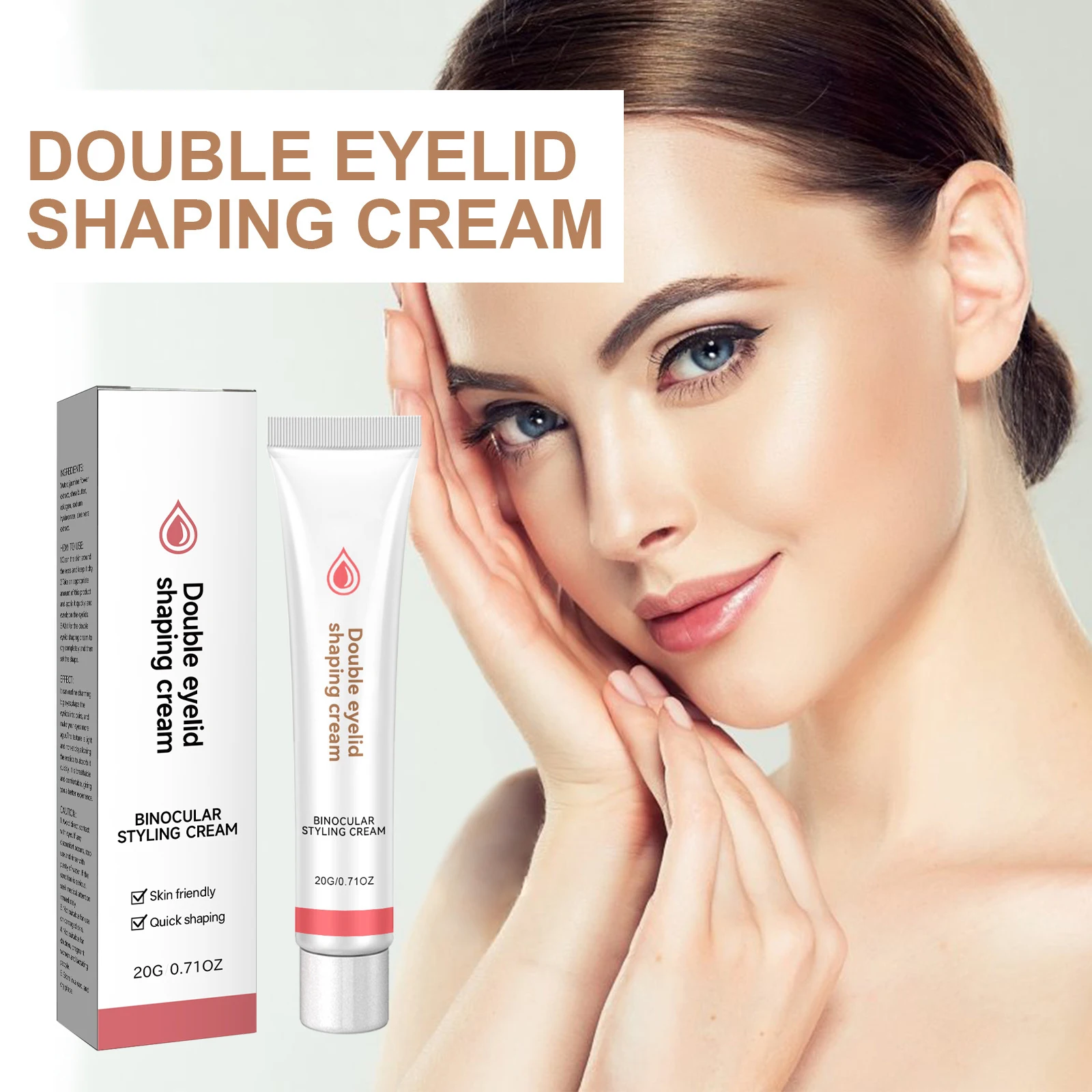 Double Eyelid Shaping Cream 20g, Skin Friendly Quick Styling Eye Makeup Cream, Long Lasting Invisible Eyelid Shaping Gel for Natural Double Eyelids, Comes with Auxiliary Y-shaped Stick for Daily Eye Makeup