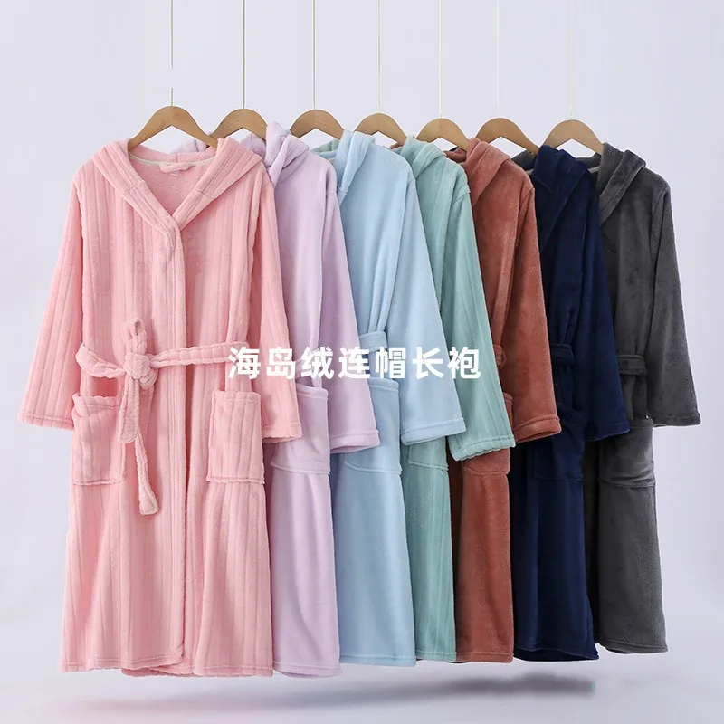 

Теплый фланелевой халат для влюбленных весной и осенью, женский мягкий халат, женский халат с длинными рукавами, теплые халаты с капюшоном, простая домашняя одежда