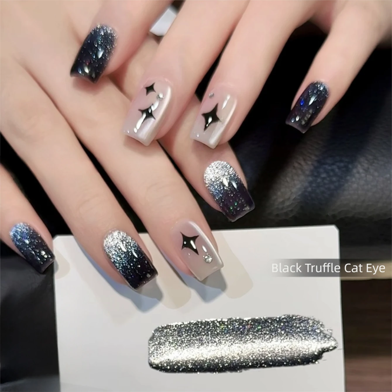 10ML 1 Stück Schwarzer Nagel-Aufheller Super Flash Black Diamond Glasperlen Magnet Katzenauge Gel-Nagellack – Detail 2