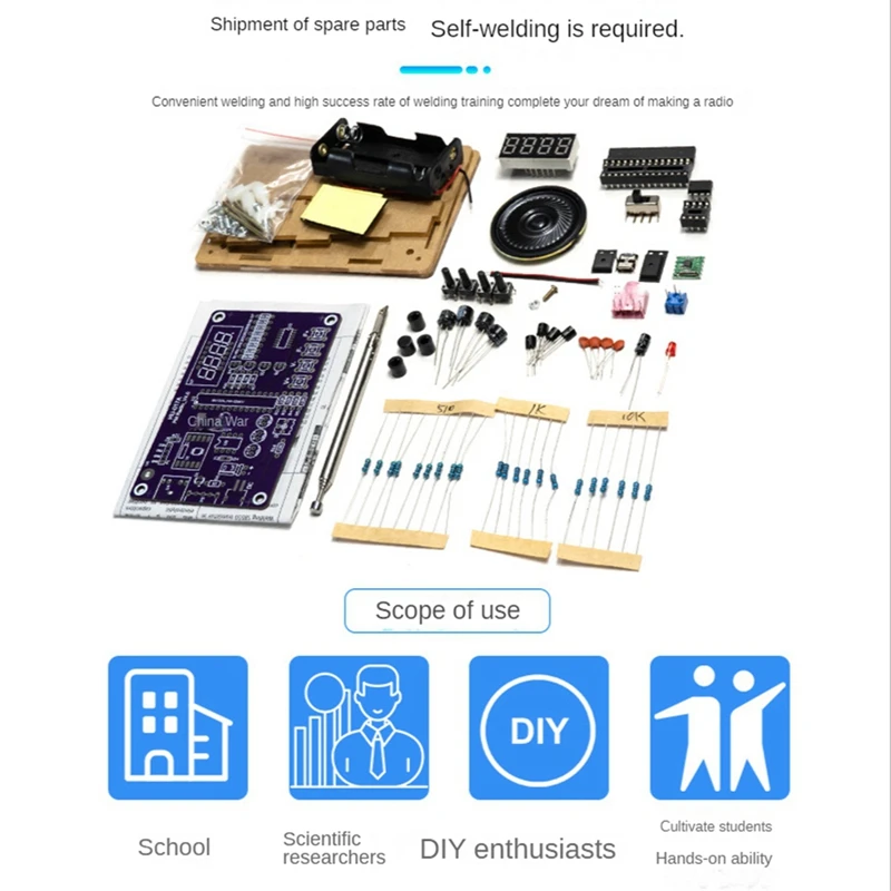 HU-017A RDA5807S Radio Receiver Module Kit FM Electronic DIY Circuits Parts Digital Tube Display 87-108MHz,Without Shell