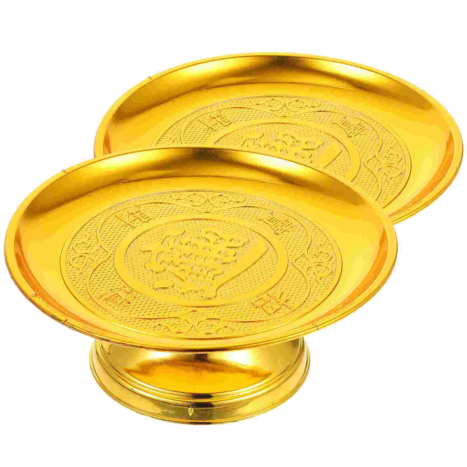 

2 Pcs Decorative Trays Fruit Tribute Plate Food Temple Golden Worship Dish Baby