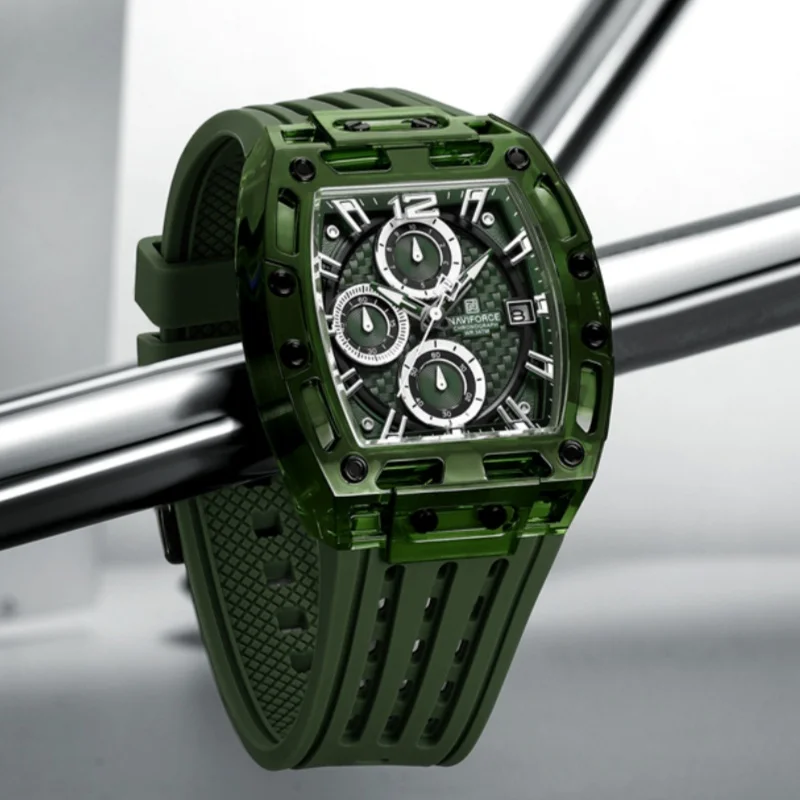 Naviforce 7105 décontracté nouveau chronographe multi-fonction montres sport Silicone homme boîtier Transparent montre-bracelet relogio masculino