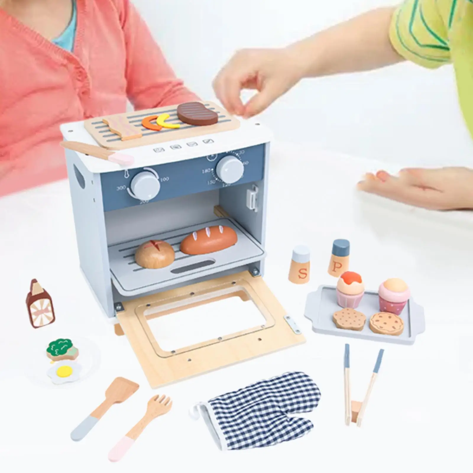 Juego de accesorios de cocina, juego de alimentos de imitación, diversión, educación, realista, horno de madera para niños mayores de 3 años, niñas y niños en edad preescolar