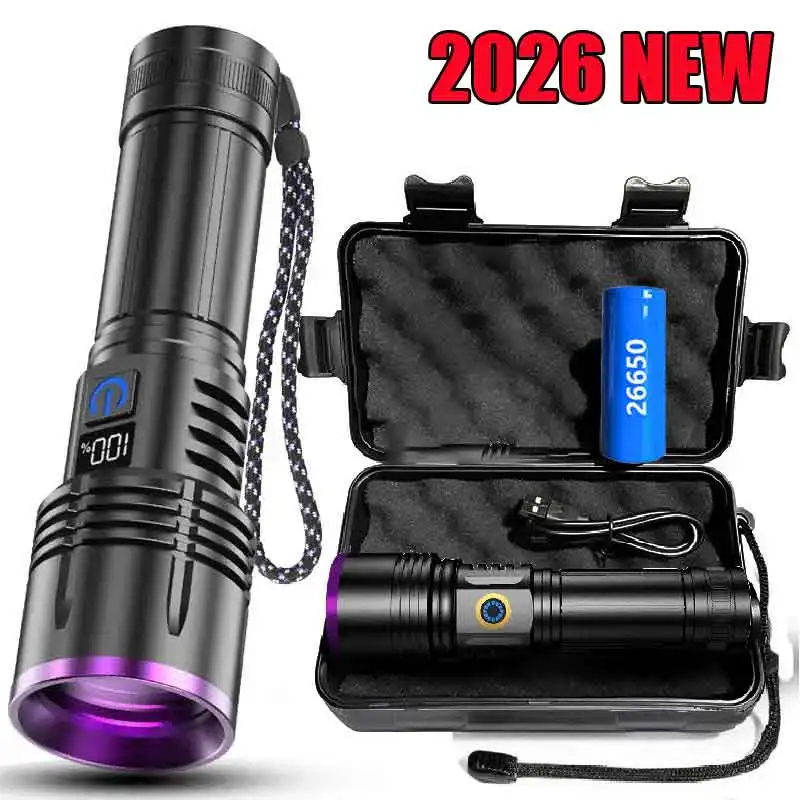 2026 NEW 80W Black Mirror Purple Light Detection Torch Powerful 365NM UV Flashlight Type-C USB Rechargeable LED Ultraviolet Lamp