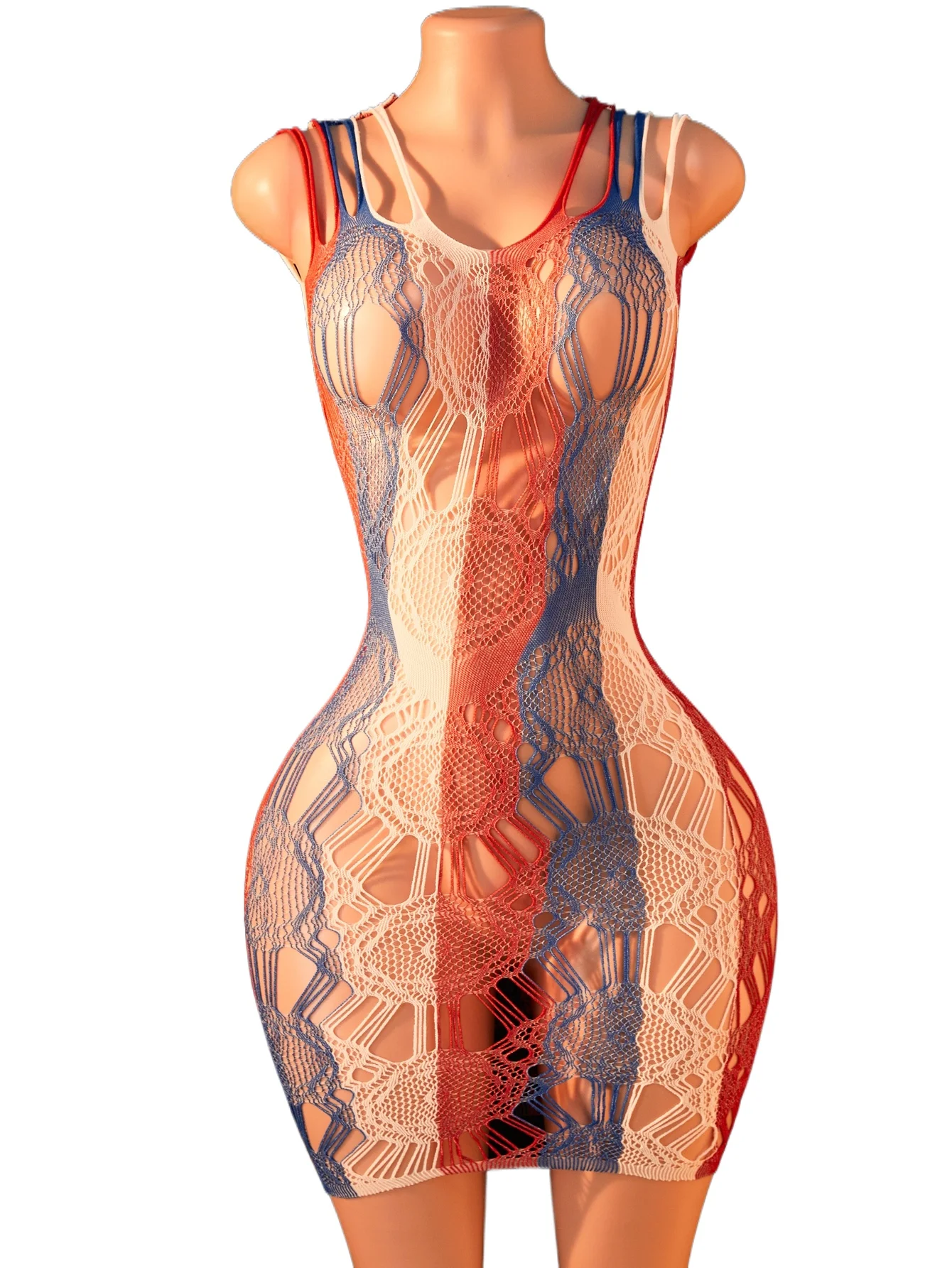 

FHSEER Spaghetti Straps Sexy Lingerie for Women Multicolor Hollow Out Bodycon Dress See - Through Stretchy Dress for Night Club