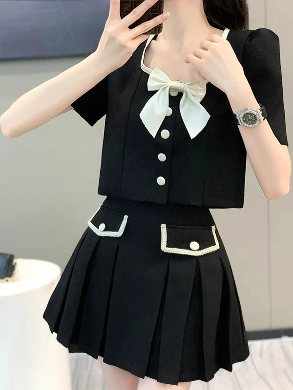 กระโปรงสีดําเอวสูงกระชับสัดส่วนชุดสตรี Ele ความรู้สึกขั้นสูงเส้นใยโพลีเอสเตอร์ยาว Sve รอบ Ne Top
