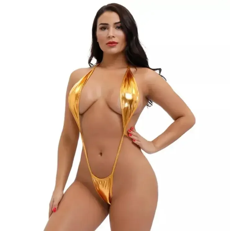 مثير اللاتكس Catsuit قطعة واحدة ثلاث نقاط بيكيني مثير ملابس السباحة مجموعة مغر القطب الرقص الإباحية زي مثير المرأة مفتوحة