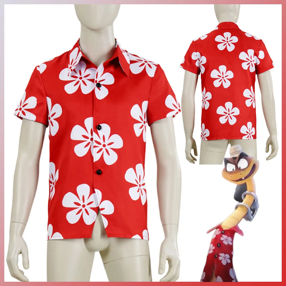 

Movie Bad Guys Costume Mr. Snake Cosplay Fantasy Clothing Tops Red Floral Shirts Cartoon Disguise Men Roleplay Party Outfits
