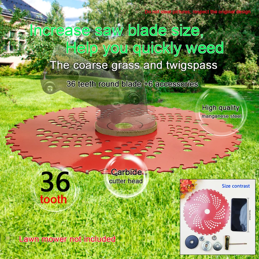 Suitable for round blade alloy saw blade, grass cutting blade, 36 tooth lawn mower blade, tungsten steel garden tool accessories