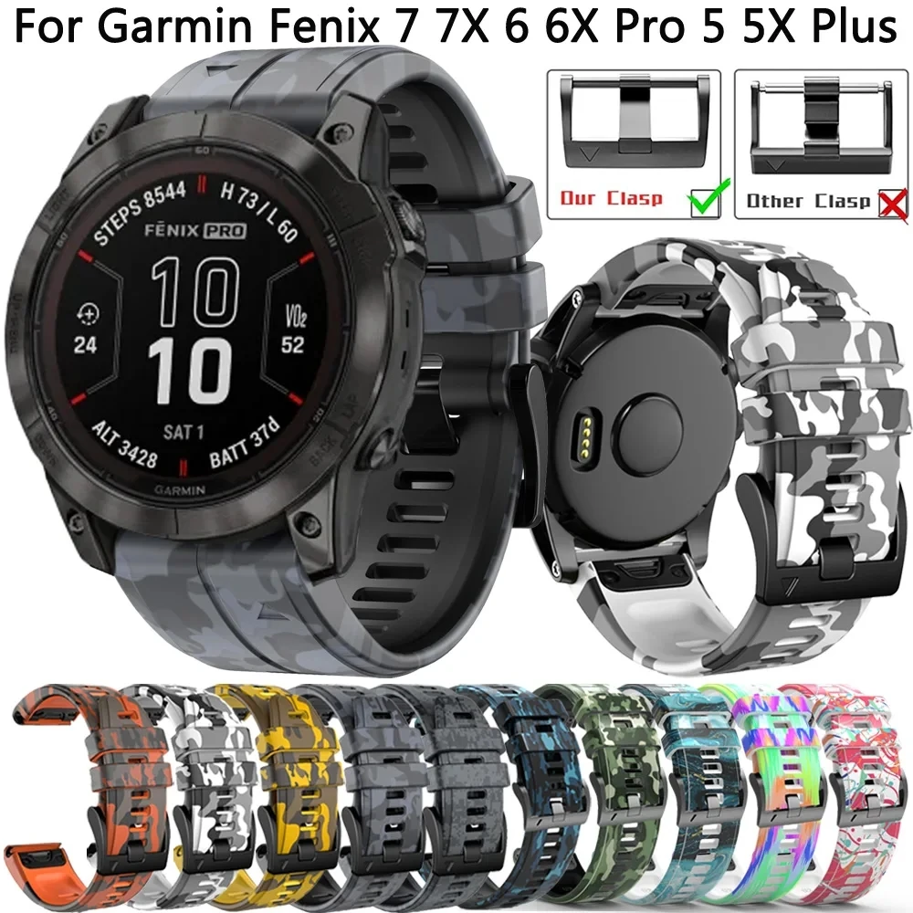 26 22MM Watchband Straps For Garmin Fenix 7 7X Pro 47 51mm 6 6X Pro 5 5X Plus Epix 2 Camo Silicone QuickFit Smartwatch Wristband