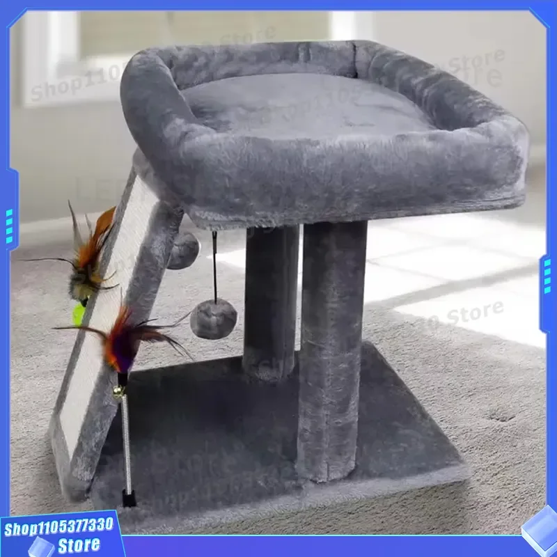 Multi Level Cat Tree with Sisal Scratching Post and Cozy Bed Solid Wood Particle Board Climbing Frame Furniture for Indoor