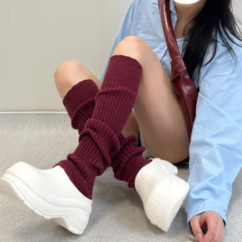 

Womens Lolitas Ribbed Knitted Long Socks Leg Warmers Harajuku Japanese Lovely Boot Socks Winter Ankle Heap Socks Gifts F3MD