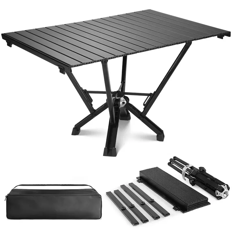 Portable Black Aluminum Folding Camping Table Lightweight Egg Roll Design for Outdoor Picnic Party Leisure Garden Furniture