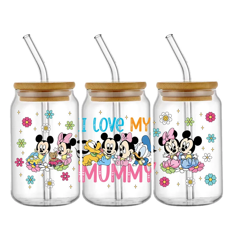 Cartoon Mickey Minnie Mouse Ears Stickers Waterproof UV DTF Cup Mug Wraps Sticker For DIY Libbey Glass Waterproof Custom Decals