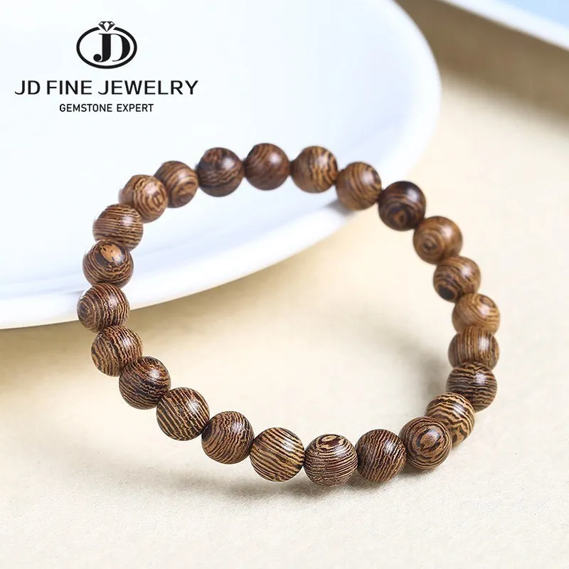 JD 6 8 10mm Natural Wenge Wooden Vintage Bracelet Women Men Mala Meditation Prayer Buddha Stretch Bangles Yoga Hand String Gift