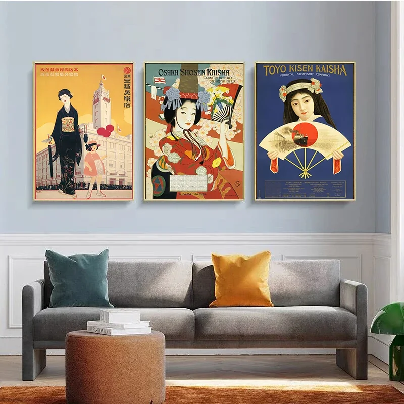 Canvas Painting Japanese Woman Kimono Poster Vintage Geisha Women Canvas Print Kitchen Wall Art Home Room Decor