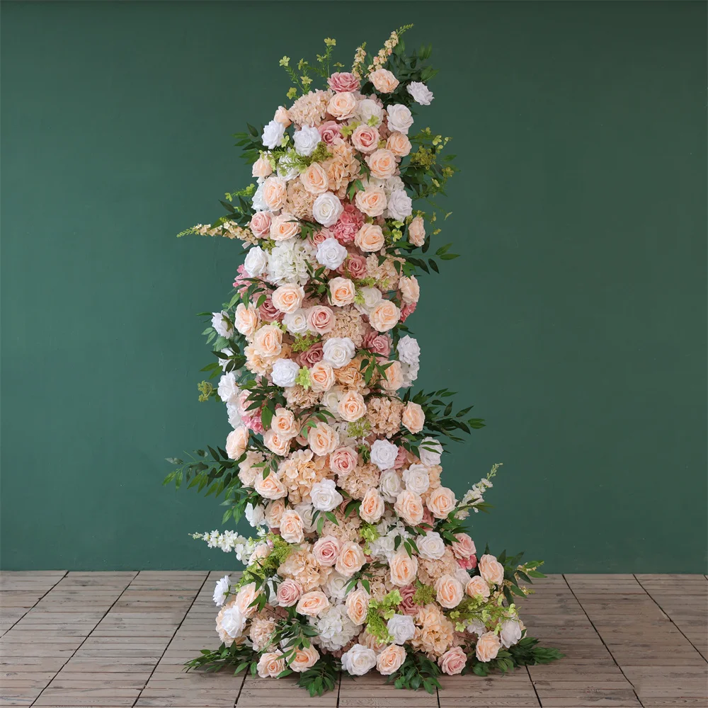 

Greenery Champagne Artificial Rose Delphinium Flower Runner for Party Event Backdrop Decoration Wedding Supplies Home Decors