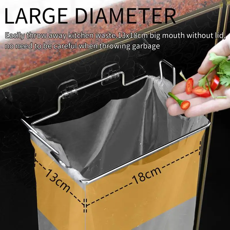 Trash Bag Holder Cabinet Door Garbage Can Outdoor Bag Holder Practical Garbage Storage Bags Rack Wall Mount Stainless Steel