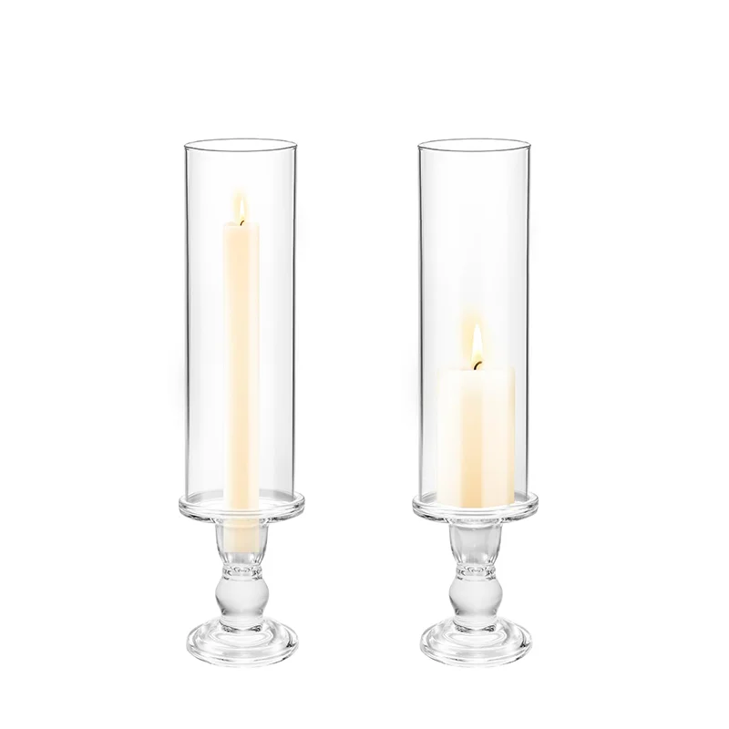 Clear Glass Hurricane Candle Holder Set of 2, 13.8 inch Tall ,  Table Centerpiece Wedding Party Decor,Christmas Halloween decor