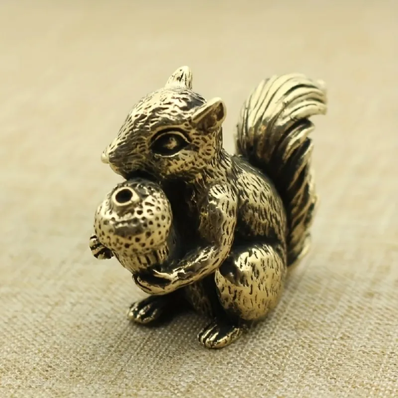 1pc Antique Squirrel Ornament Solid Copper Statue Figurines Brass Squirrels Nuts Tea Pot Incense Holder Desk Decoration