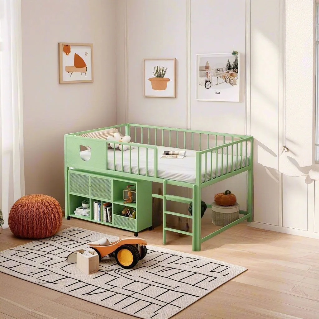 

Nordic semi-high bed children's room, princess style men's and women's beds, thickened wrought iron beds, rib frame beds