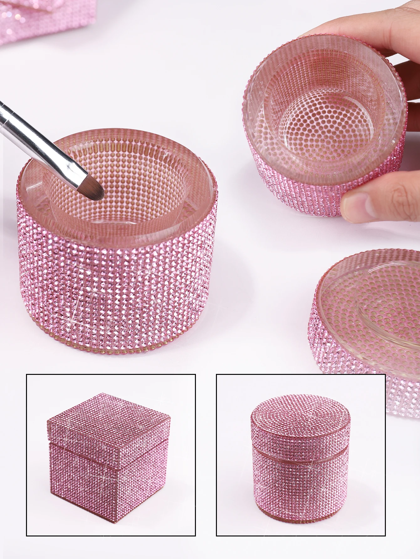 1 قطعة حجر الراين الوردي الماس مسمار الفن القلم تنظيف كوب بلينغ الفاخرة أدوات مانيكير صندوق منظم لصالون الأظافر