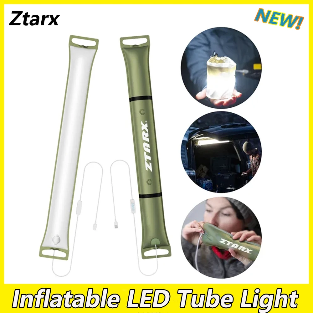 Ztarx Solar Inflatable LED Tube Light Magnetic Waterproof Lantern Lightweight Flexible Portable Lighting For Outdoor Camping