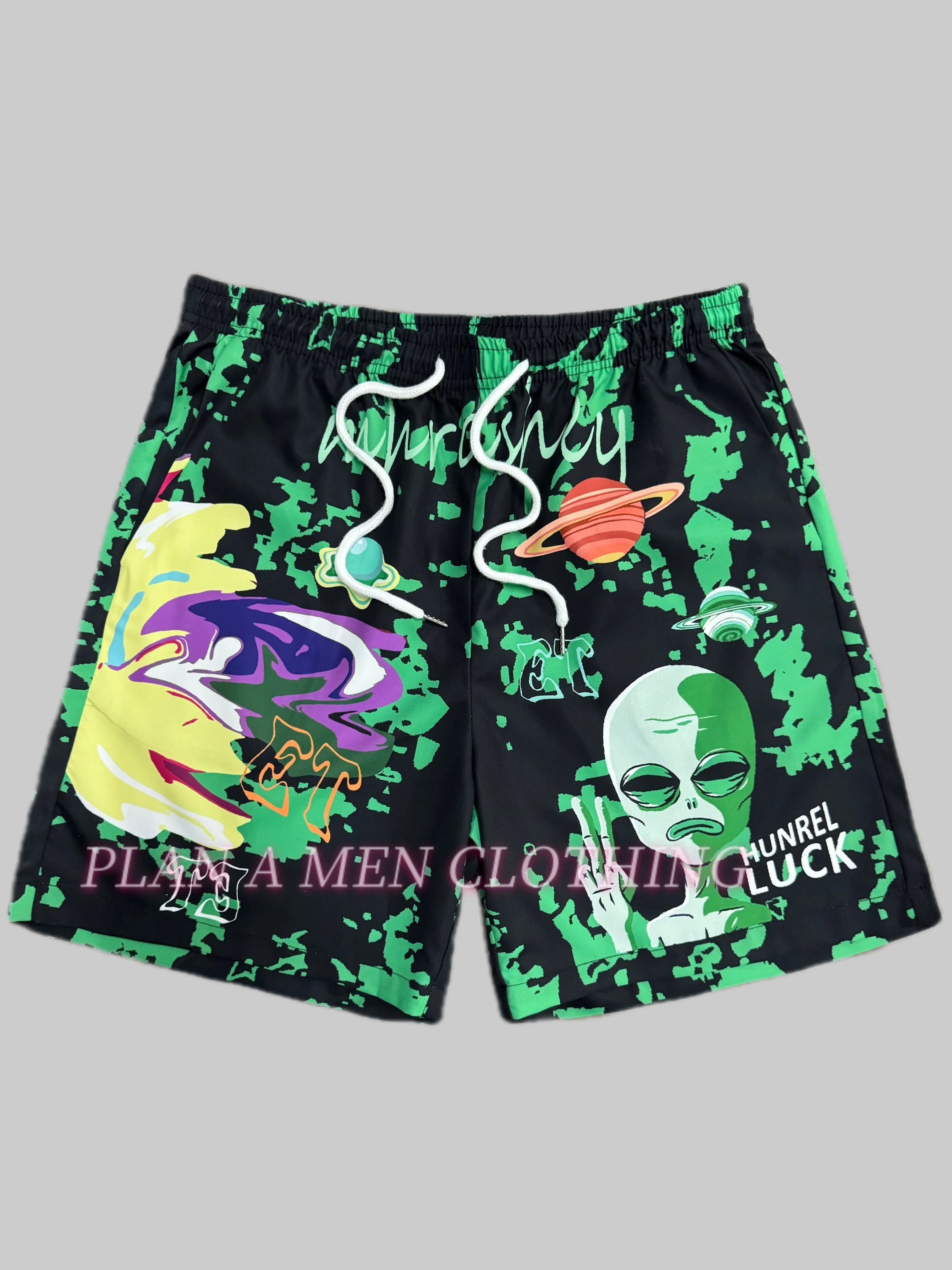 

Hawaiian Men Board Shorts 3D Printed Short Pants UFO Fun Cartoon Alien printedSurf Swim Trunks unny Beach shorts