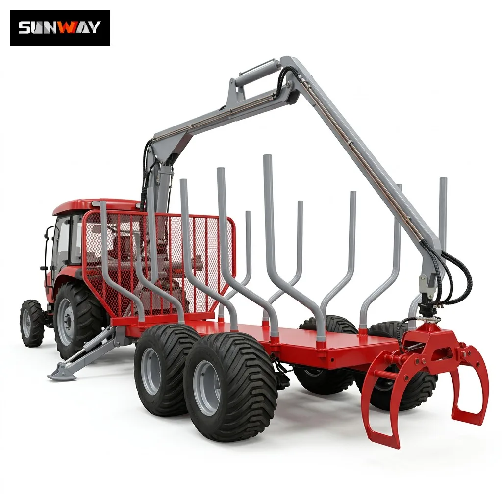 

Top Quality Log Trailer with Crane Timber Loader 1-12 Ton Hydraulic Self Loading Wood Trailer Log Grapple Trailer ATV