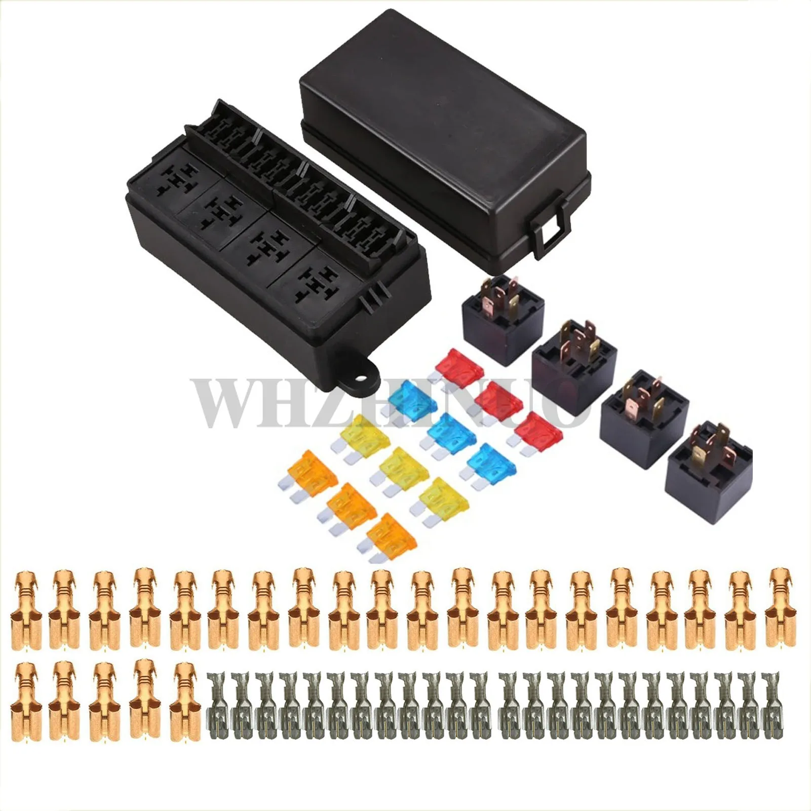

12 Volt Fuse Relay Box Pre-Wired Fuse and Relay Box with 4 Relays and 12 Way ATC/ATO Fuses Sealed 12V Relay Fuse Box Block