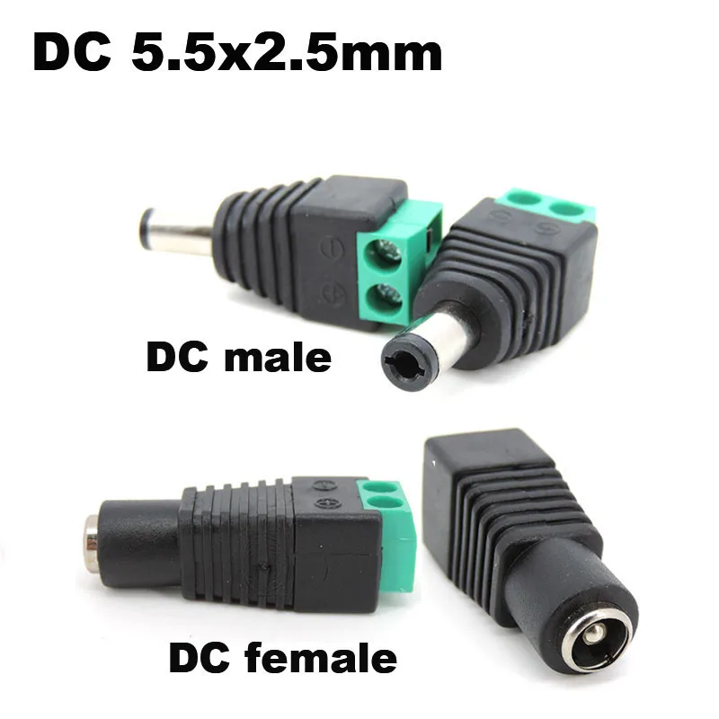 5pcs DC Power Male female Plug 5V 12V 2.5 x 5.5 5.5*2.5mm Jack Adapter terminal Connector Plug for CCTV single color LED Light t