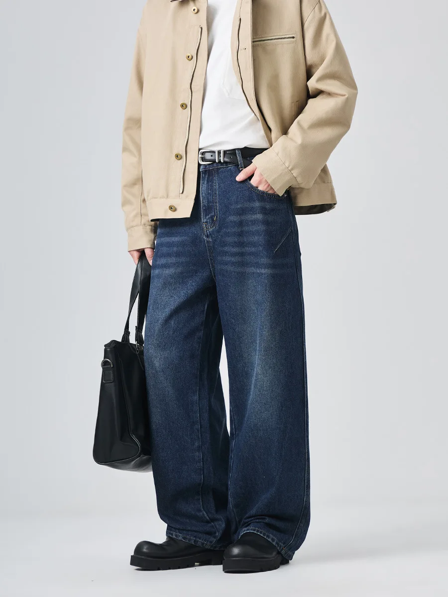 

Высококачественные лоскутные мужские джинсы, осень-зима, свободные прямые брюки, модные длинные брюки контрастного цвета с эластичной резинкой на талии