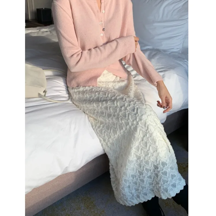 Sweet Heart Lace Elastic Waist Slimming A-Line Skirt High Waist  Skirt Casual Style Other Material Long Skirt