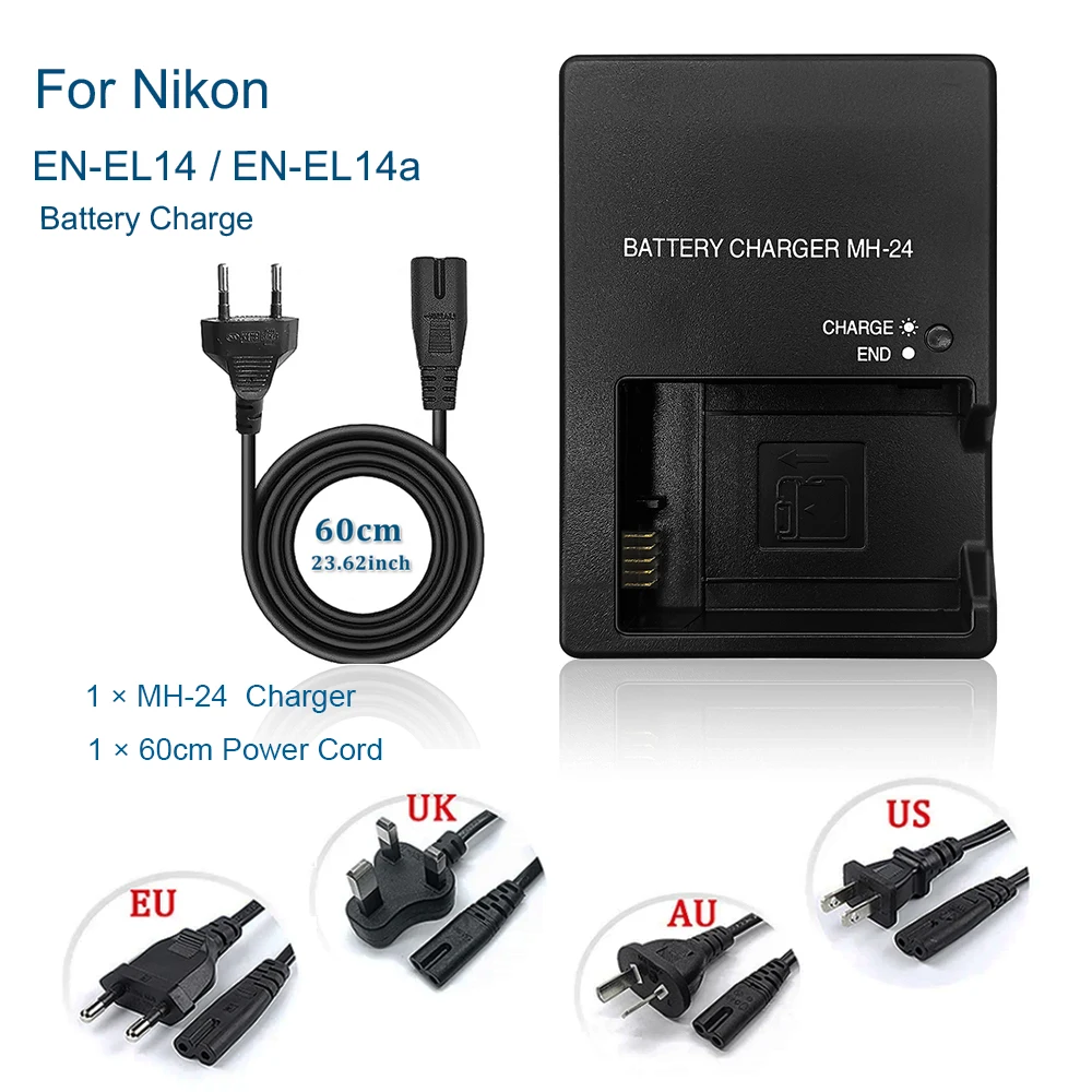 MH-24 Battery Charger for Nikon EN-EL14/EN-EL14a-Fast Charging for D3500 D5600 D3400 D5300, Coolpix P7000, P7100, P7200 Camera
