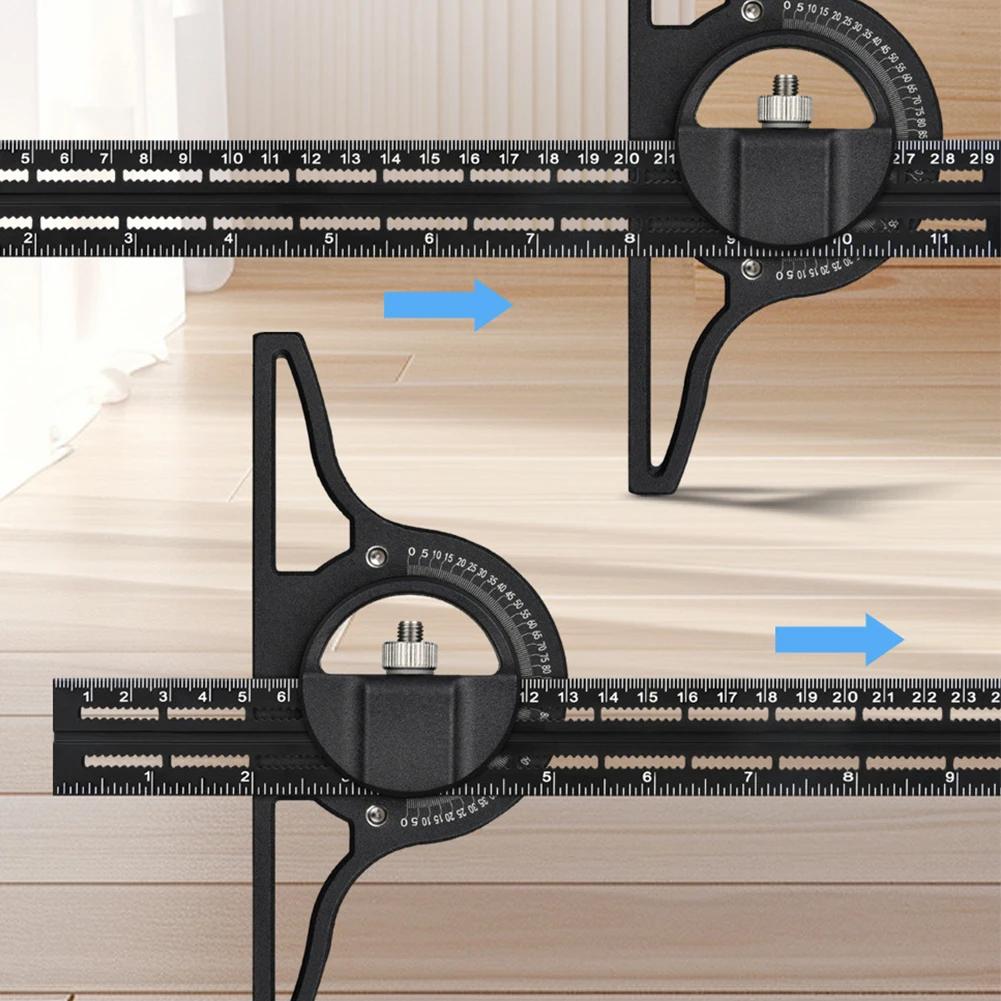 Adjustable Ruler Combination Square Ruler 360-degree Measurement Capability Aluminum Alloy Construction Adjustable Protractor
