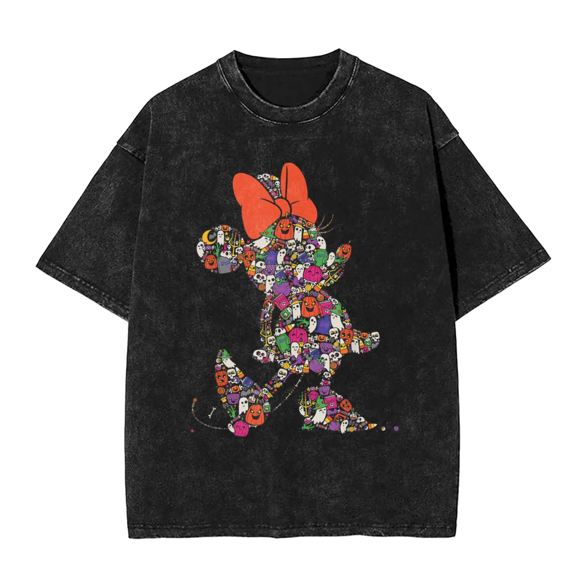 Camiseta de Halloween de Minnie Mouse con silueta tonta y espeluznante para hombre, Camiseta de algodón puro, camisetas de manga corta con cuello redondo