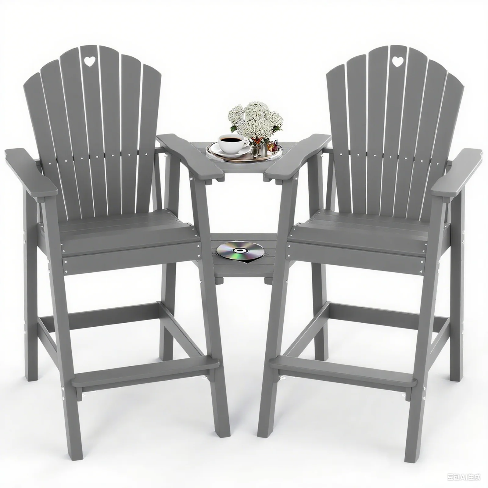 

Tall Adirondack Chair Set of 2, Durable HDPE Bar Adirondack Chair with Double Connecting Trays All Weather Adirondack Barstools